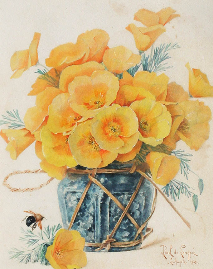 Paul de Longpre - Still Life of Poppies in Vase